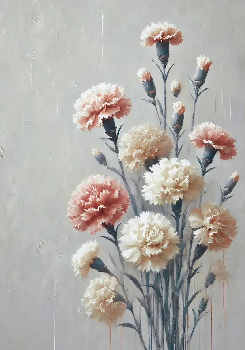 Blush & Cream Anjers - Elegante Bloemsierkunst canvas met Baklijst van VintageBotanics