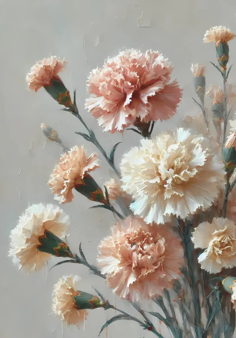 Blush & Cream Anjers - Elegante Bloemsierkunst canvas met Baklijst van VintageBotanics