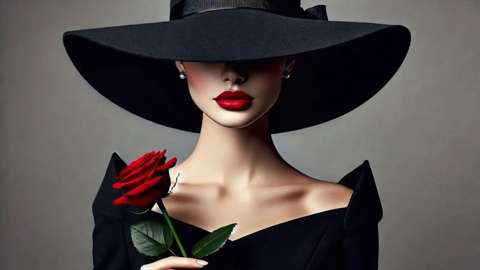 Donna con cappello e rosa rossa tela con Cornice a cassetta da BenCoStyle