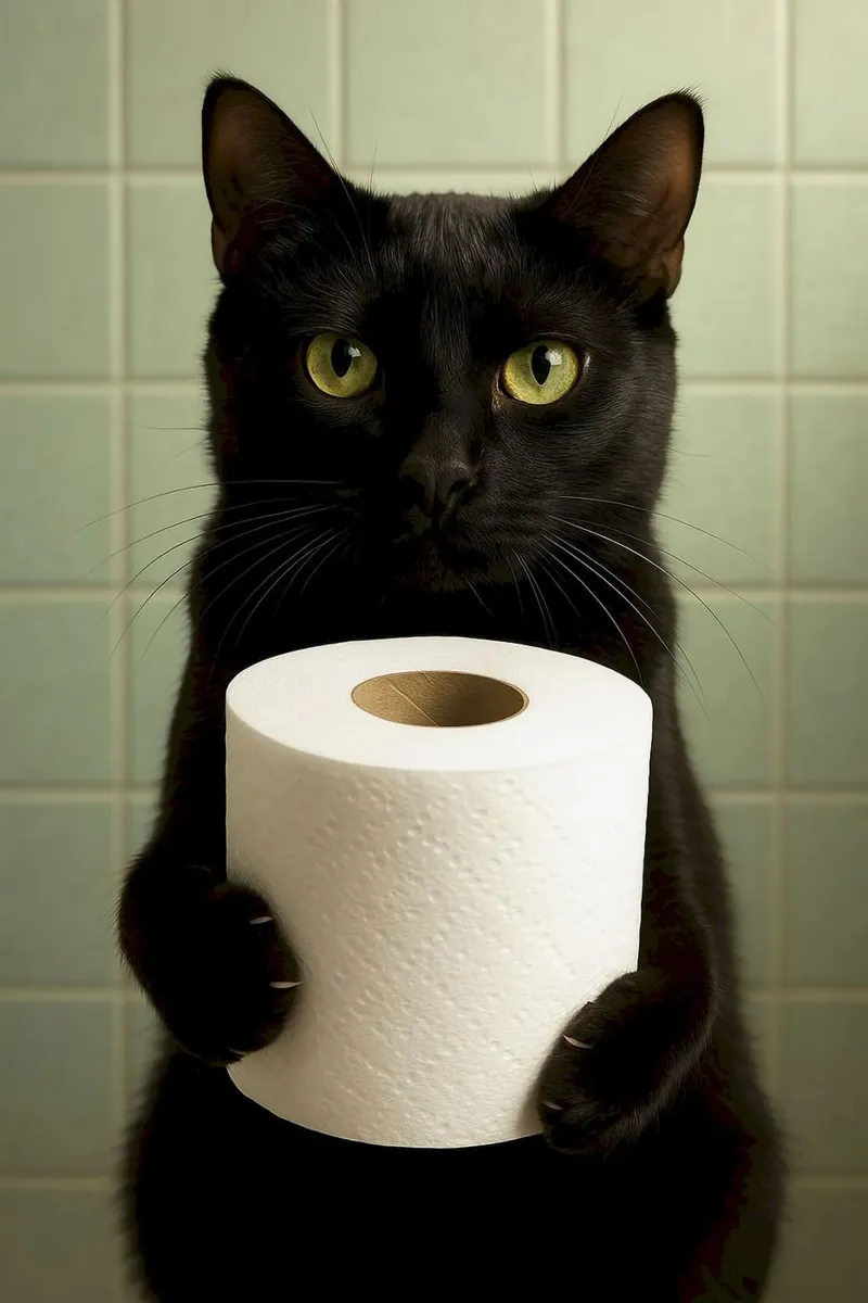 cat hold the toilet paper poster da panada