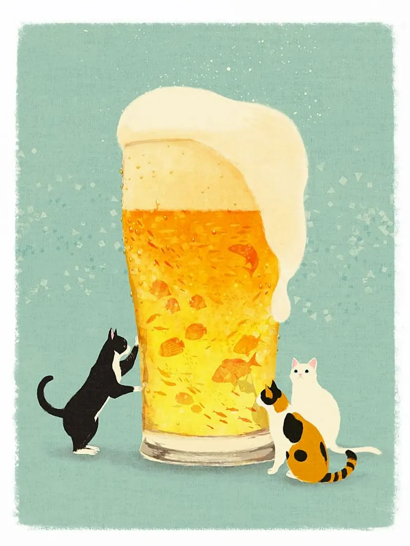 cat with beer tela con Cornice a cassetta da sunity