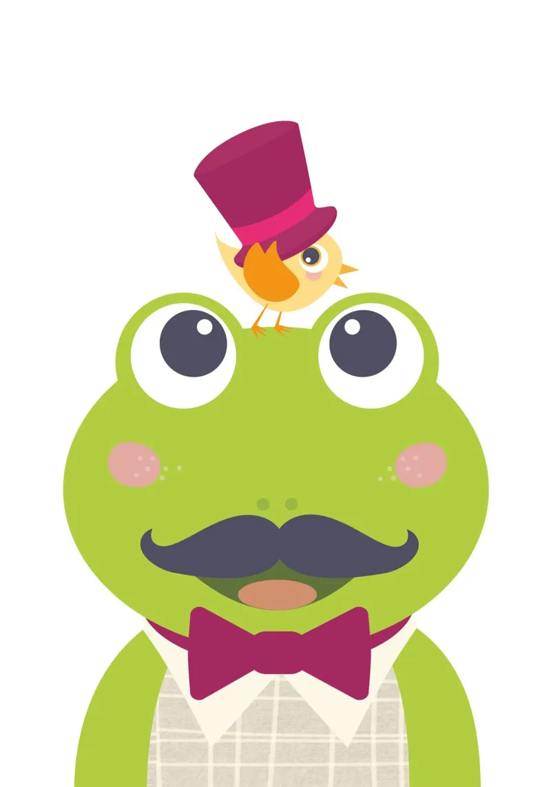 Dapper Frog Gentleman Arte murale stravagante e stravagante poster con telaio in plastica da JaySan Studio