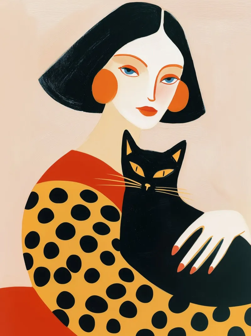 Donna con gatto nero | Illustrazione giocosa poster da Autofocus