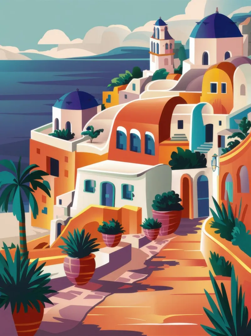 Mediterrane Siësta Schaduwen canvas met Baklijst van Wish Studio