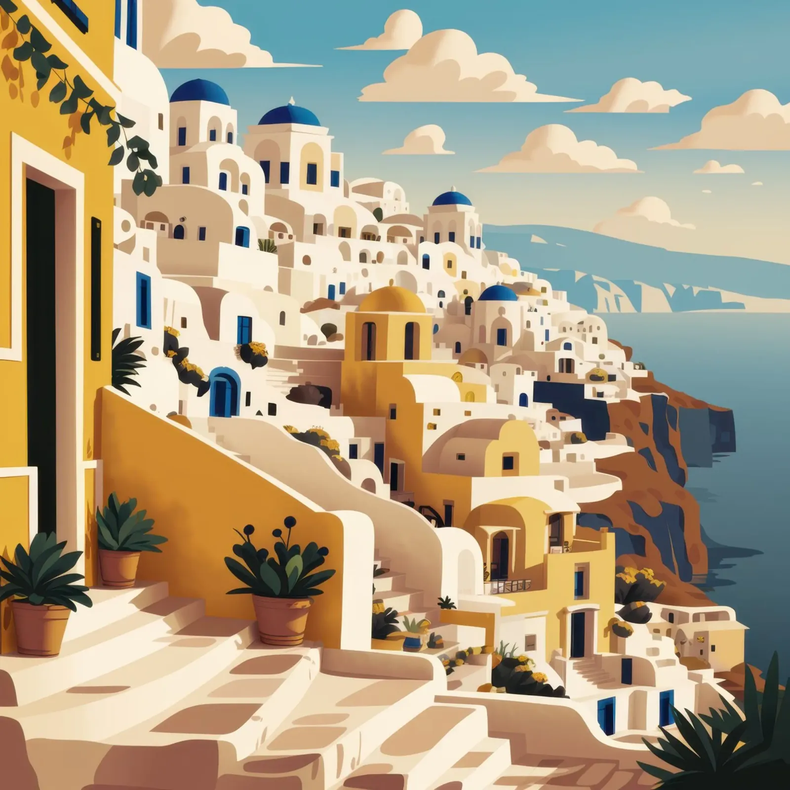 Santorini Sunlit Steps canvas with Floater frame by Echo Saber