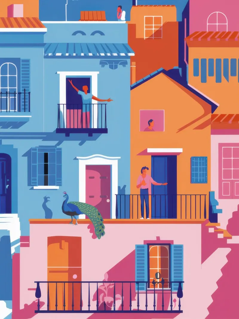 Balconies of Color canvas with Floater frame by Wish Studio