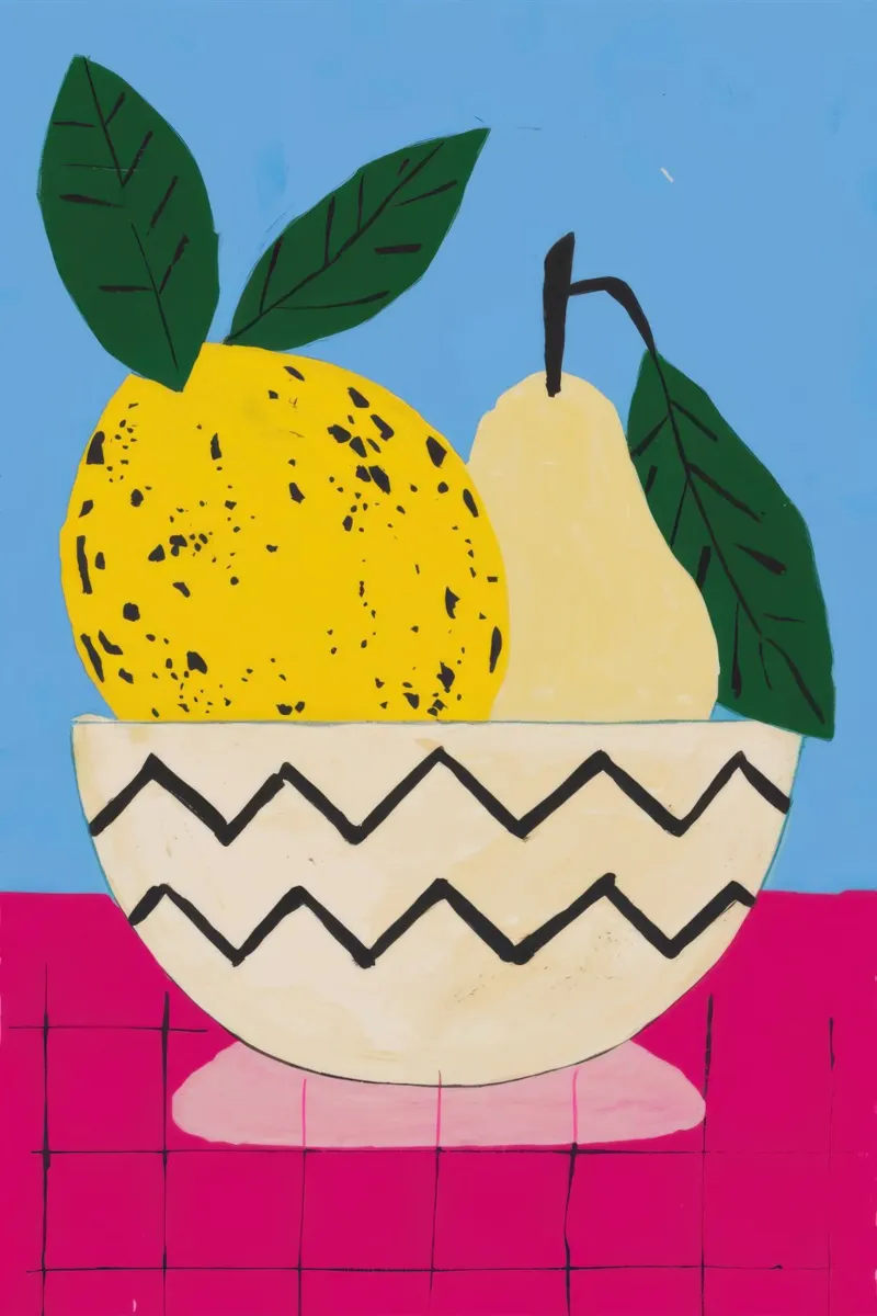Painterly Lemon Pear canvas with Floater frame by Enter Bloom