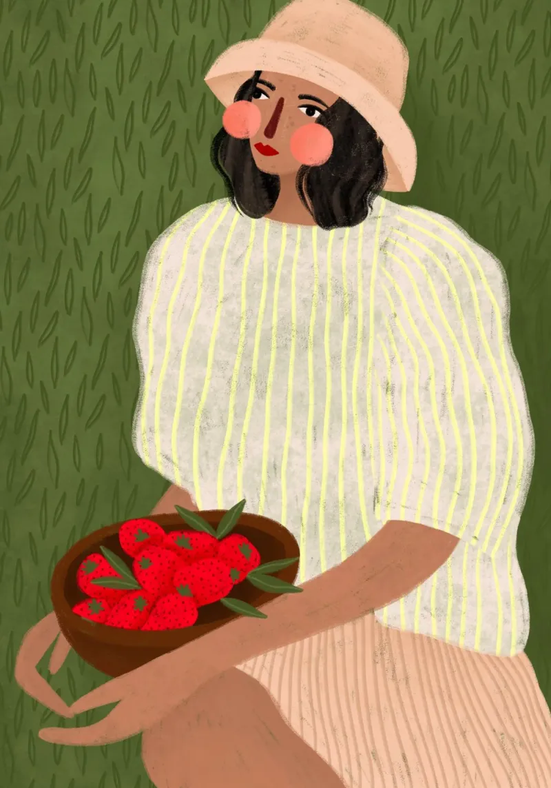 The Woman with the Strawberries tela con Cornice a cassetta da Bea Mueller