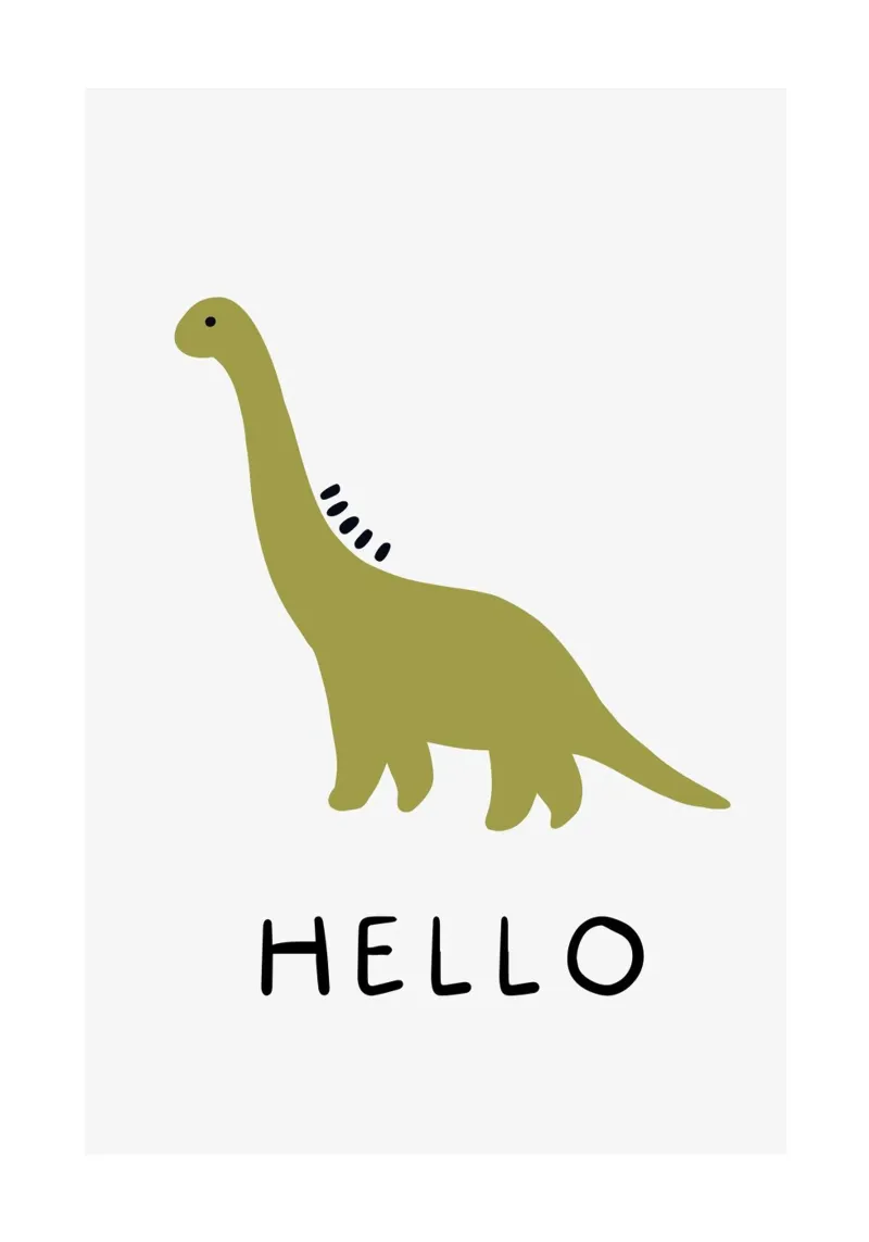 Simpatico poster di dinosauri "Hello" - Arte per la cameretta dei bambini poster con telaio in alluminio da vintagepod