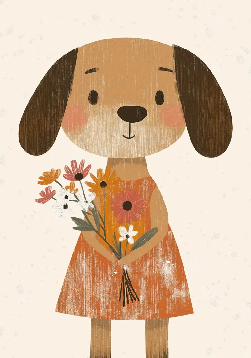 Lindo Perro con Flores Arte Póster - Boho Nursery Art poster de vintagepod