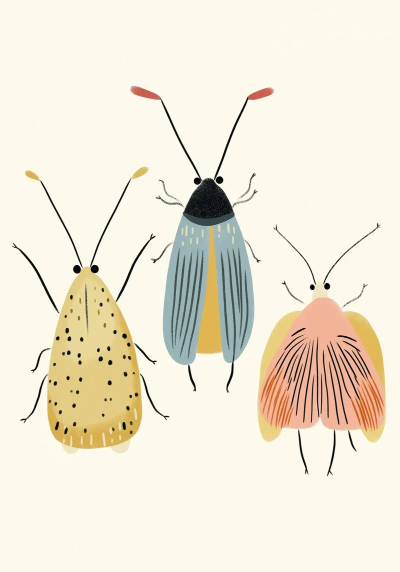 Three Cute Abstract Beetles - Insect Art Poster poster by vintagepod