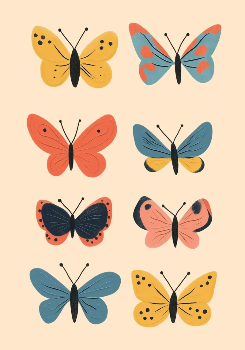 Kleurrijke abstracte vlinders - Unieke insectenkunst poster van vintagepod