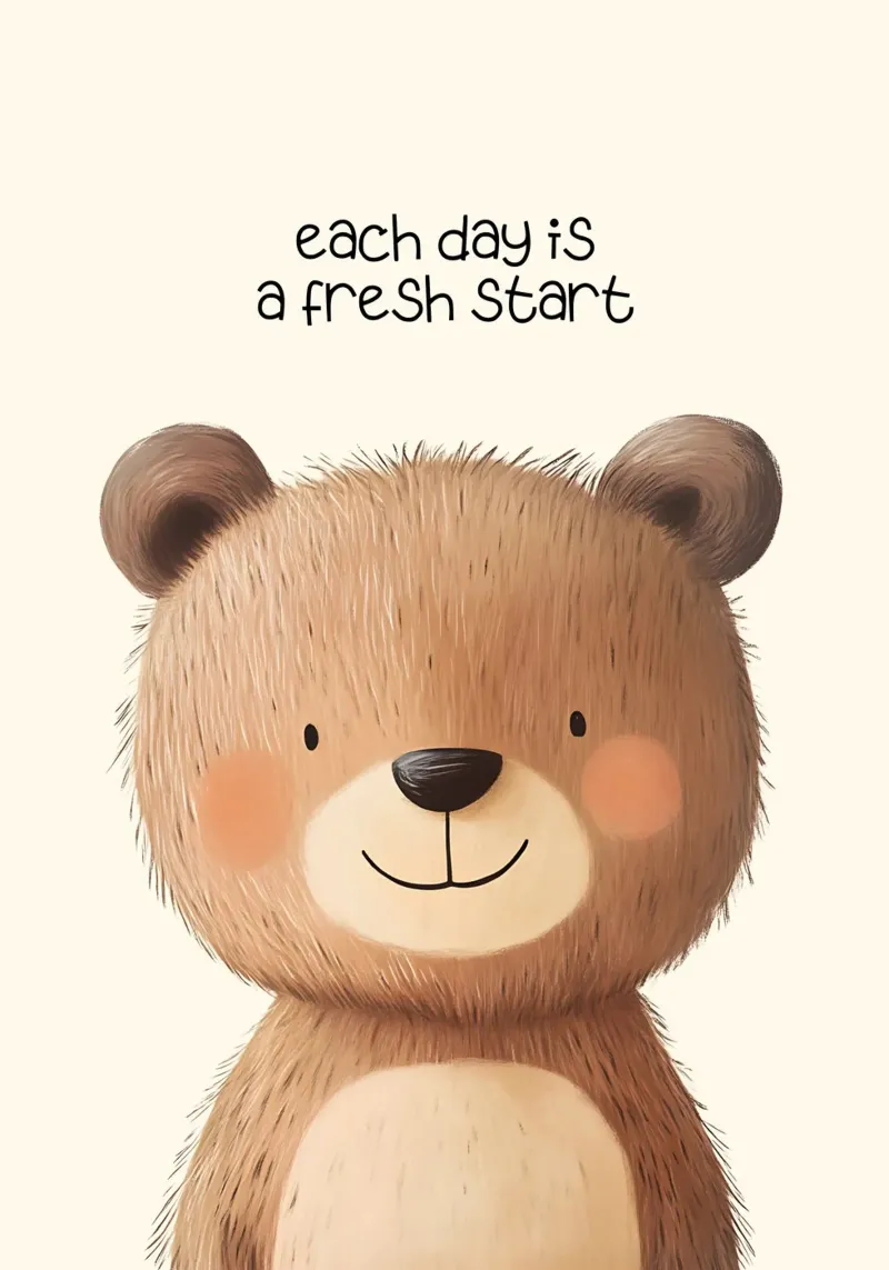 Schattige Teddybeer "Frisse Start" Motiverende Kunstdruk canvas met Baklijst van vintagepod