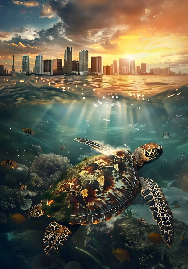 Zeeschildpad Miami canvas met Baklijst van WILD ART