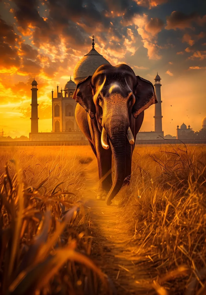 Elephant Taj Mahal mystical fantasy art canvas with Floater frame by WILD ART