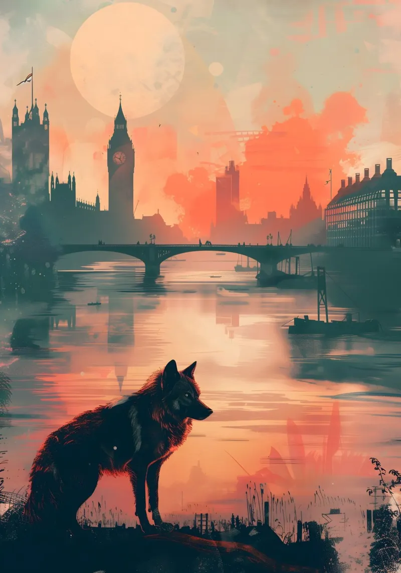 Lupo di Londra arte mistica e fantasy tela con Cornice a cassetta da WILD ART