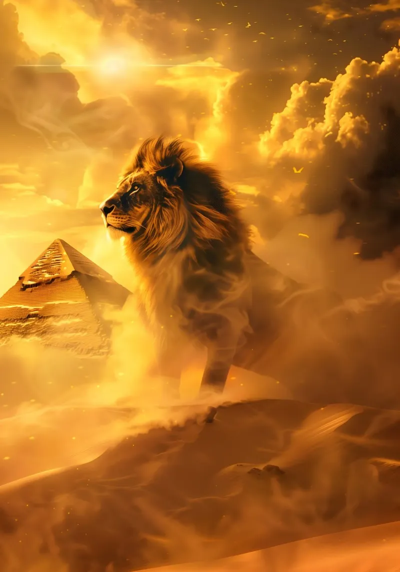 Lion Egypt desert canvas with Floater frame by WILD ART