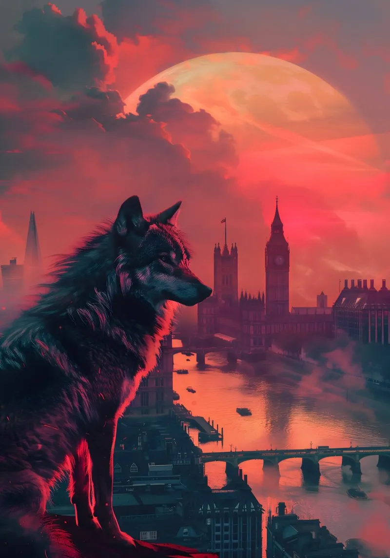 Lupo di Londra arte mistica e fantasy tela con Cornice a cassetta da WILD ART