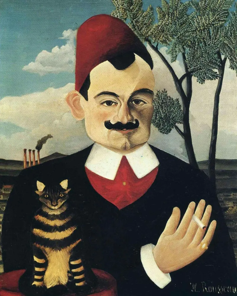 vecchio che fuma accompagnato da un gatto poster da taylor shop