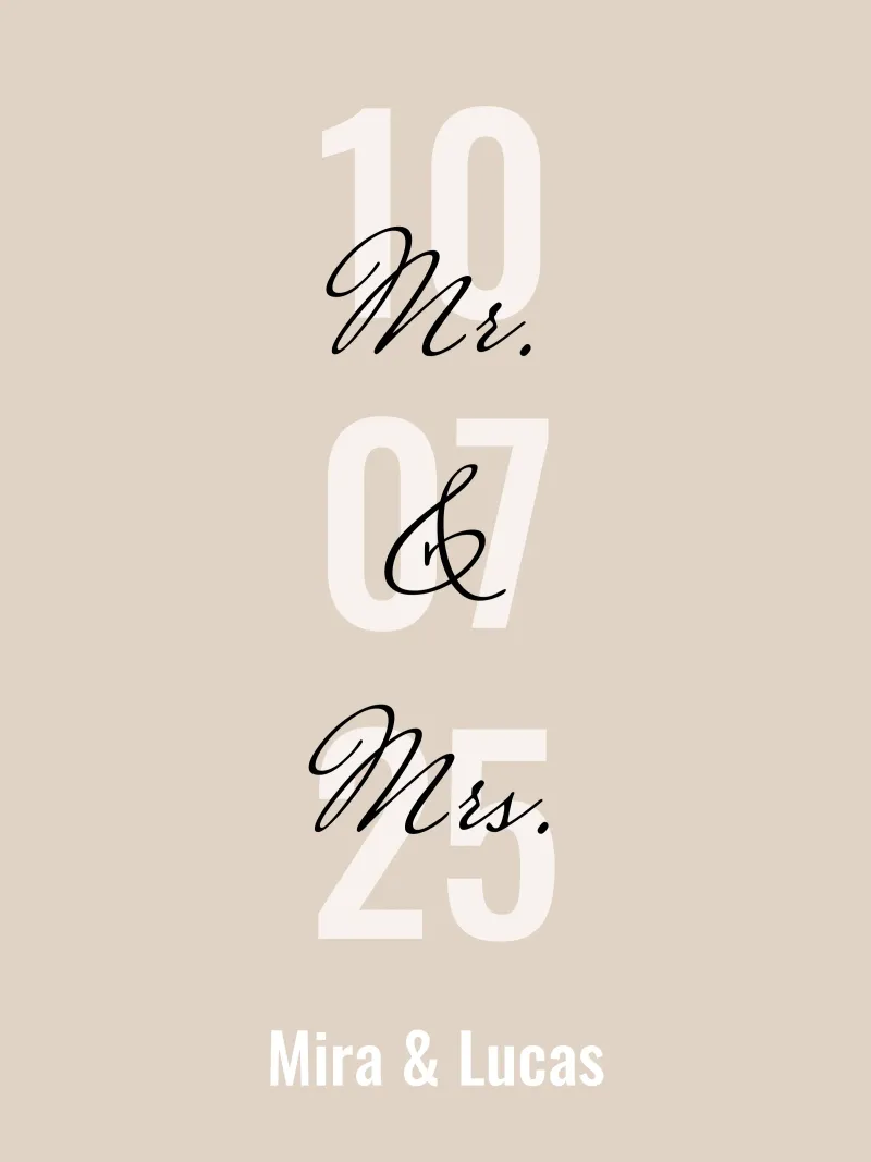 Cuadro de boda "Mr&Mrs" personalizado con nombre y fecha poster con marco de aluminio de Liebesbeweise