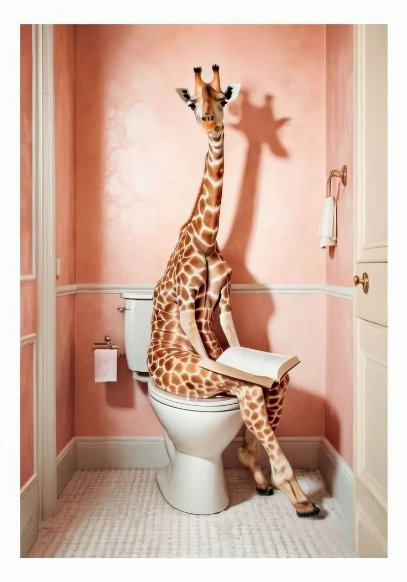 animal read book on toilet poster da firmana
