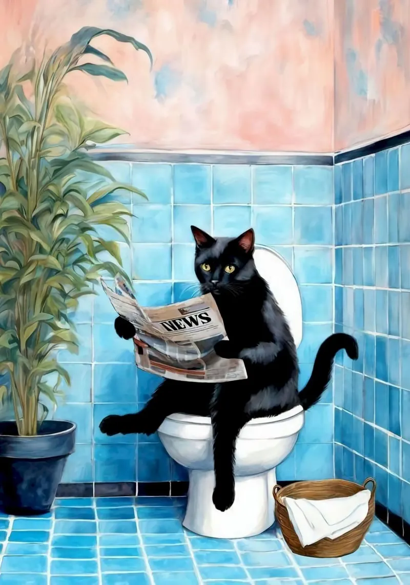 black cat on toilet poster con telaio in plastica da chaodays