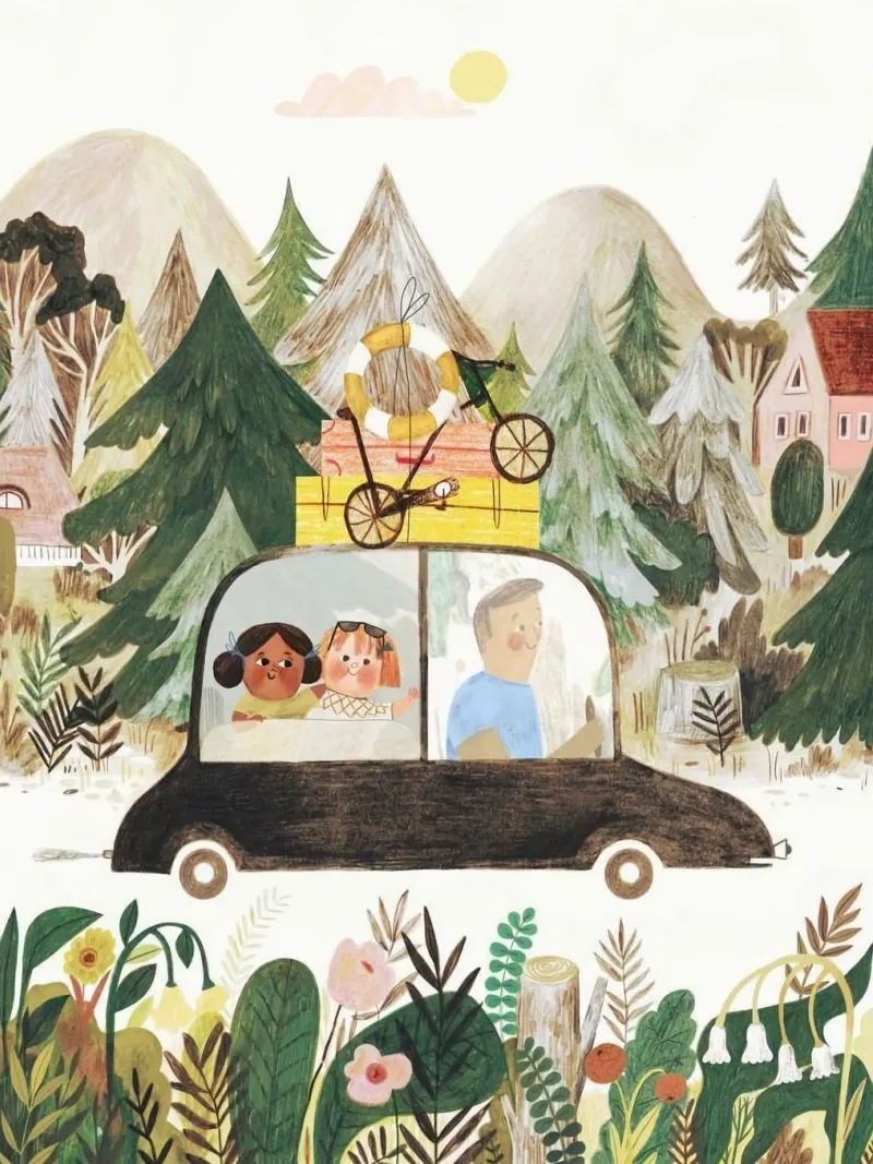 car with family poster con telaio in legno da firmana