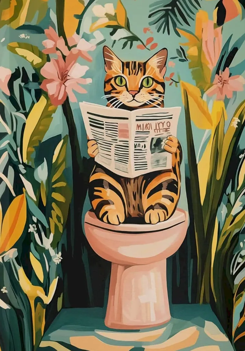 color cat on toilet poster con telaio in plastica da throme