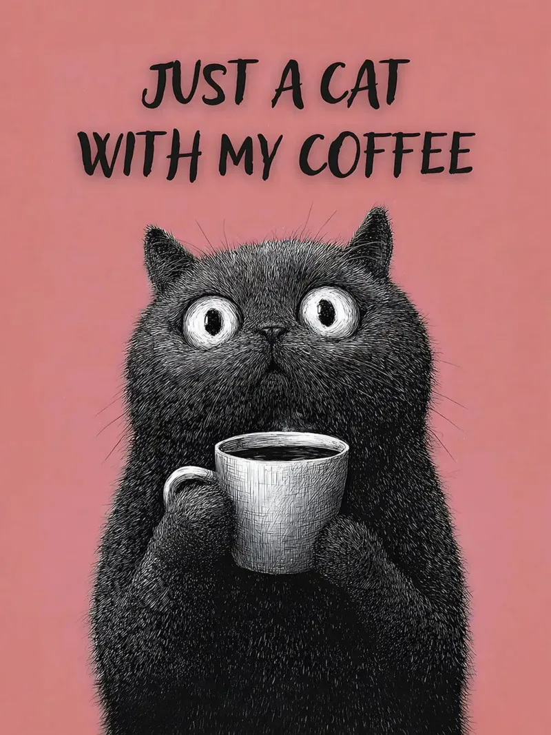 Just A Cat With My Coffee canvas with Floater frame by Hannah Meyer