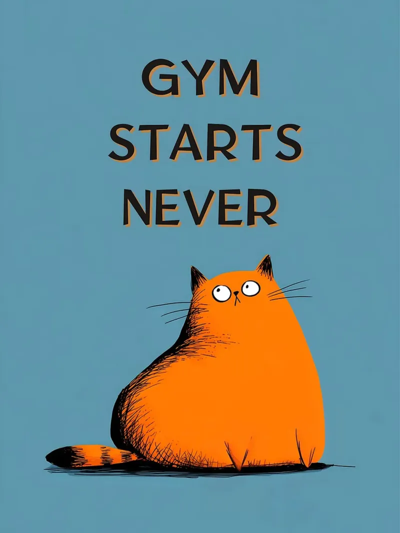Gym Begint Nooit - Oranje Kat Poster canvas met Baklijst van Hannah Meyer