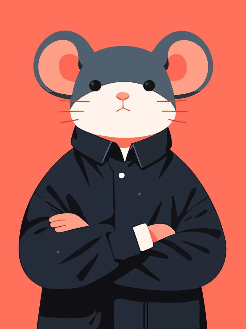 Funny Judgmental Mouse Portrait Minimalist Art Illustration canvas with Floater frame by Hannah Meyer