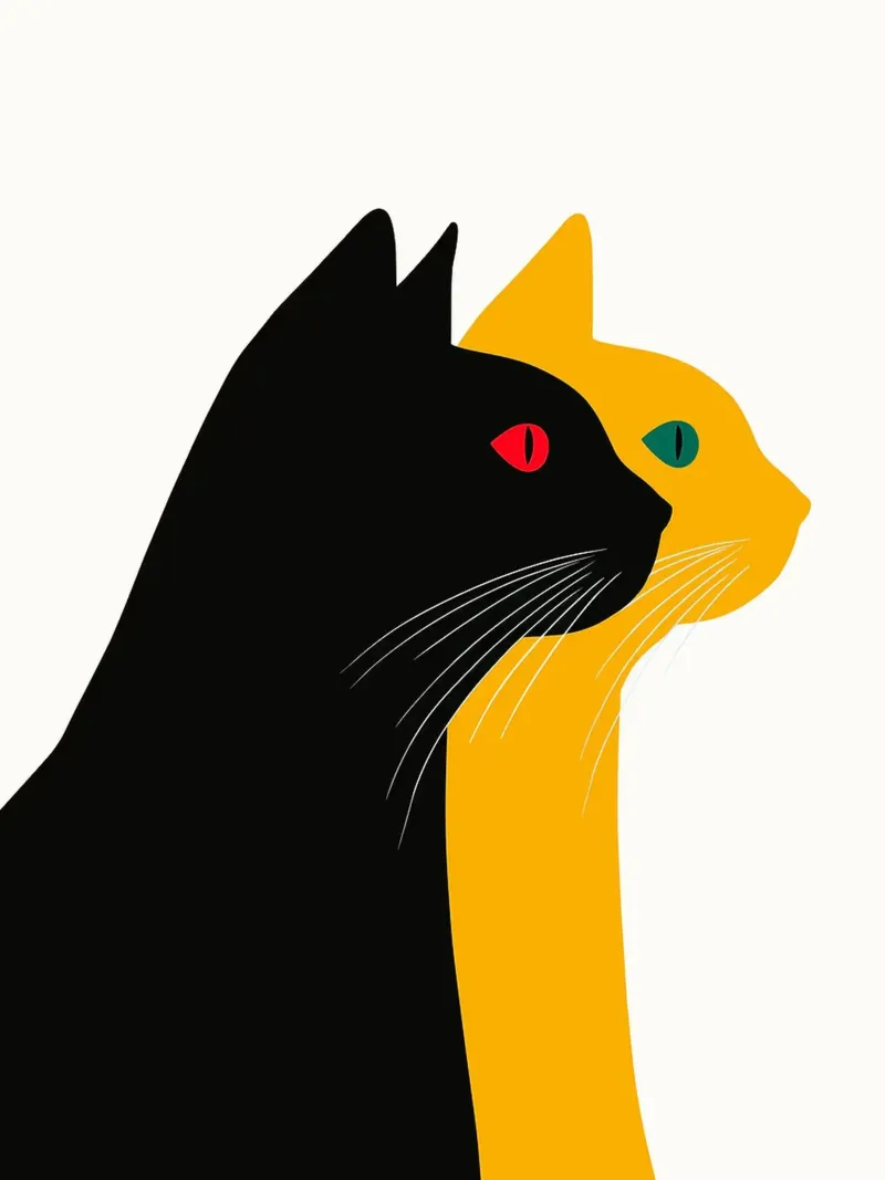 Zwarte en gele katten canvas met Baklijst van Hannah Meyer