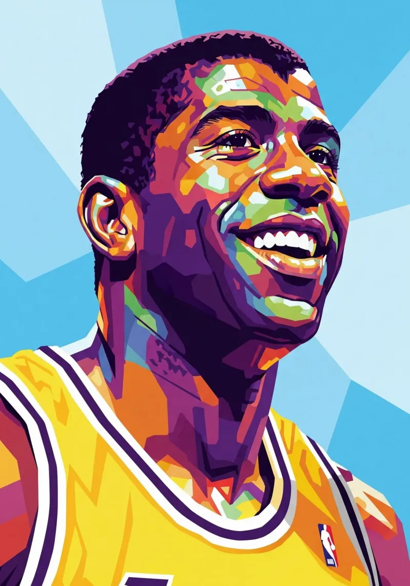 Magic Johnson with his iconic smile canvas with Floater frame by Hantamrata