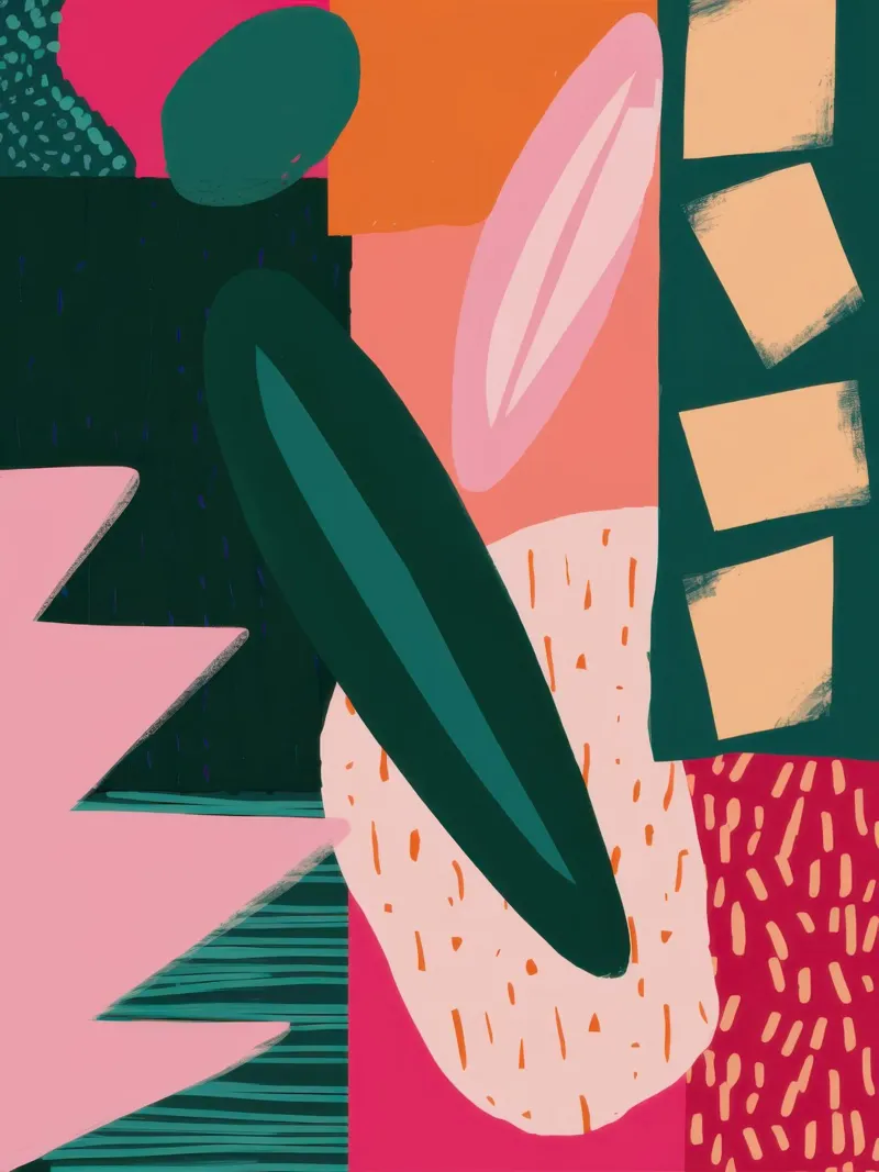 Collage di foglie geometriche poster con telaio in plastica da Wish Studio
