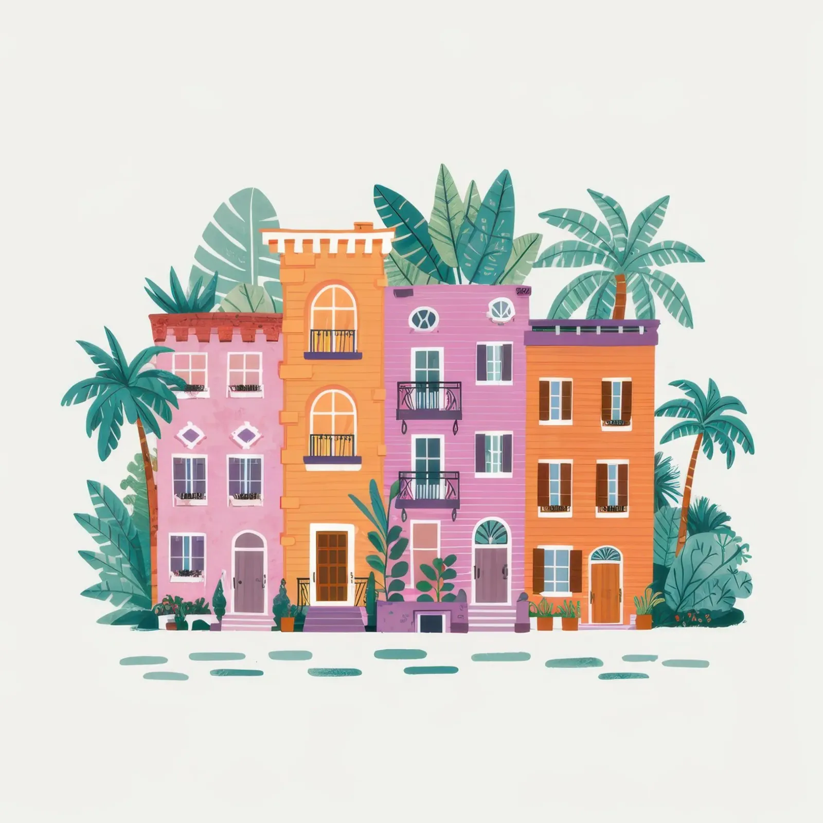 Villa urbana tropicale tela con Cornice a cassetta da Enter Bloom