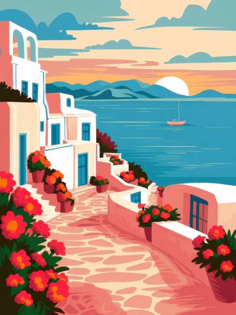 Aegean Sunset Path canvas with Floater frame by Wish Studio