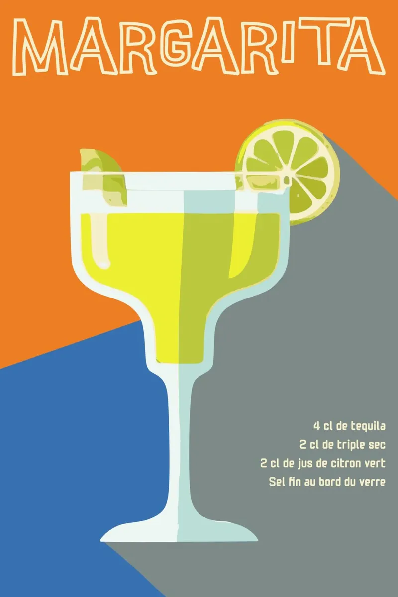 Bold Margarita Cocktail Recipe Art - Retro Style alu-dibond by Une Affaire de Filles