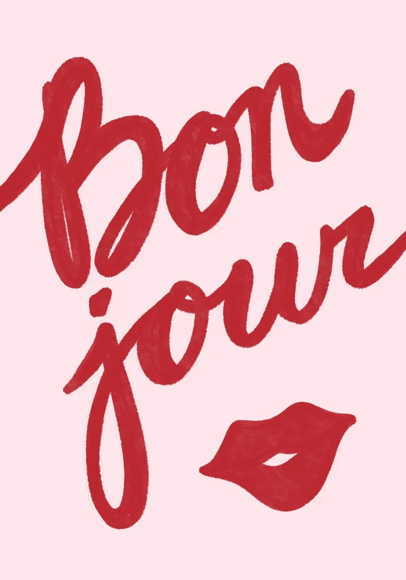 Bon Jour Lips poster con telaio in alluminio da Athene Fritsch