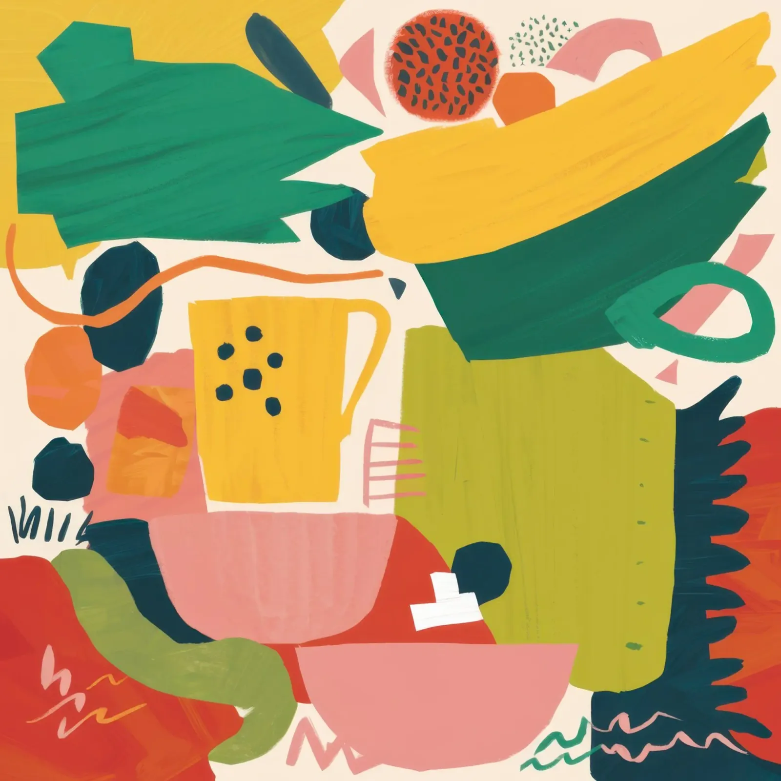 Abstract Kitchen Chaos canvas with Floater frame by Enter Bloom