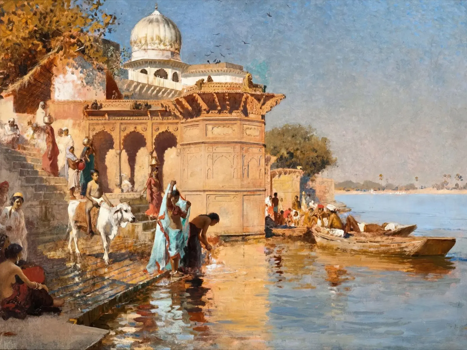 Lungo i Ghat, Mathura Edwin Lord Weeks poster con telaio in alluminio da Rayretr