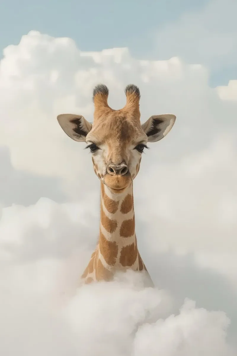 Giraffa sulle nuvole poster con telaio in plastica da DesignDoodle