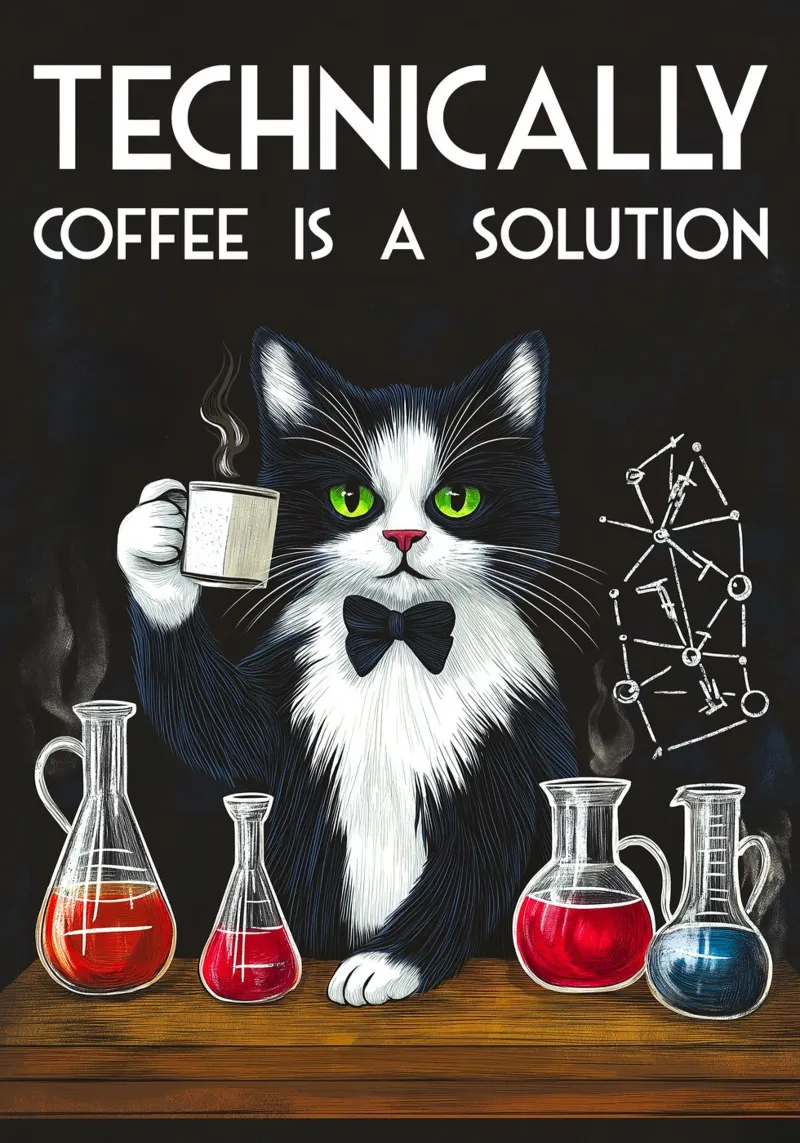Coffee Cat Scientist canvas with Floater frame by Stellar Creative