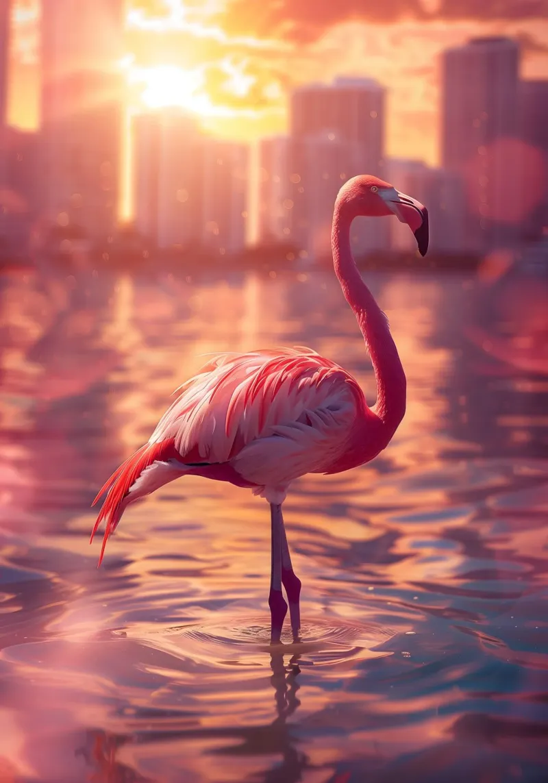 Flamingo Miami Beach poster con telaio in plastica da WILD ART