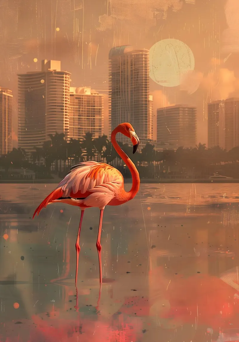 Flamingo Miami Kunst canvas met Baklijst van WILD ART