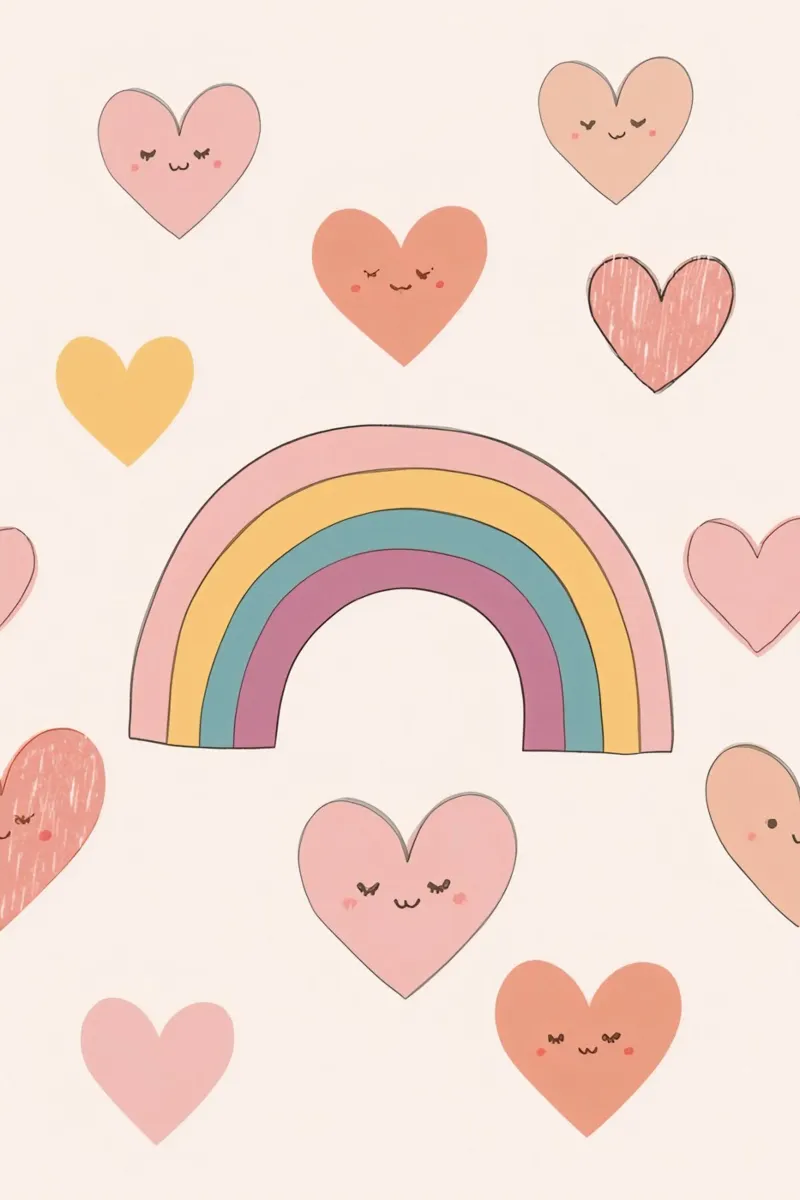 Schattige Gelukkige Harten en Regenboog op Beige Achtergrond canvas met Baklijst van DesignDoodle