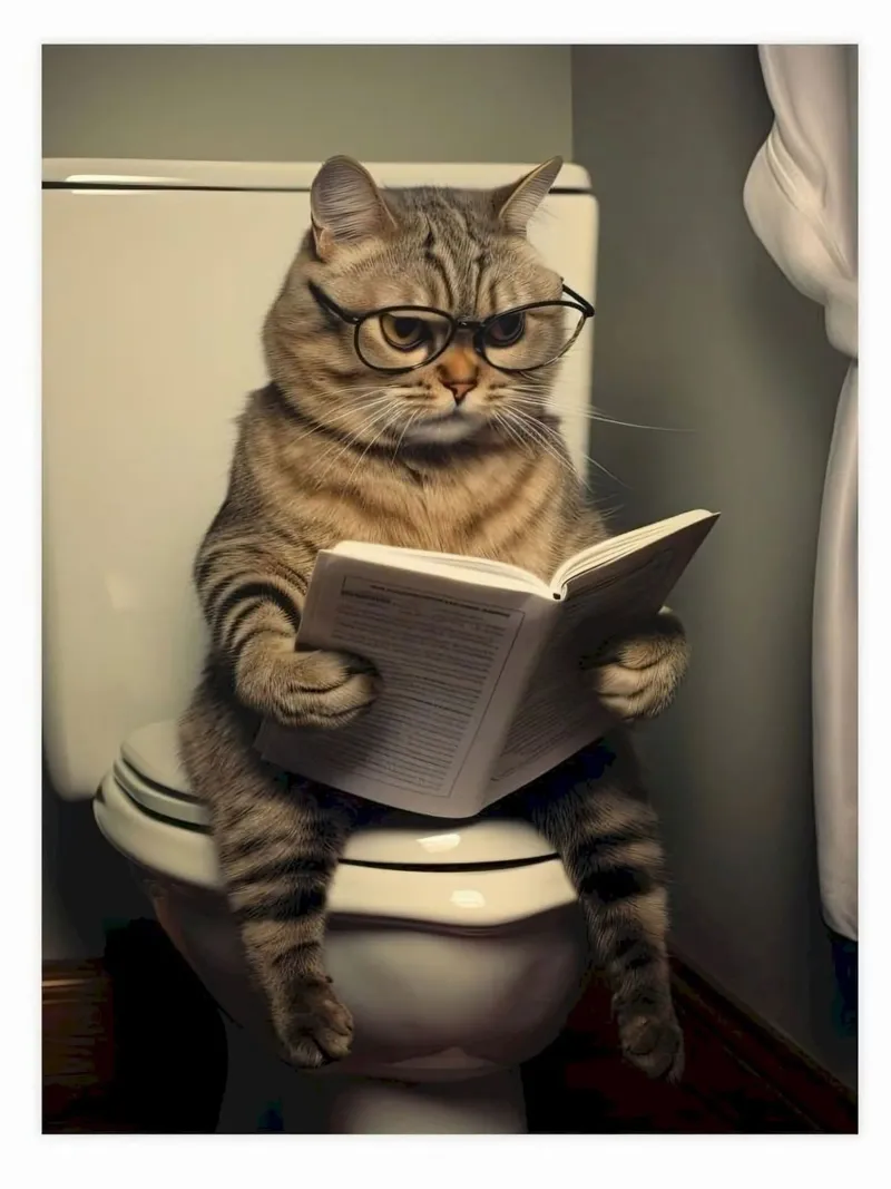 cat reading in toilet poster con telaio in plastica da sophiaz
