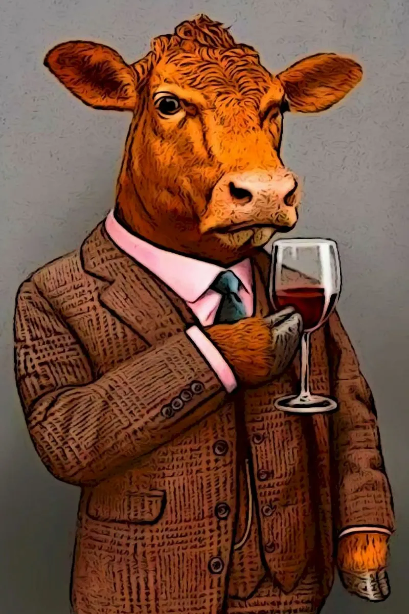 cool cow with wine Leinwand mit Schattenfugenrahmen von mardaven