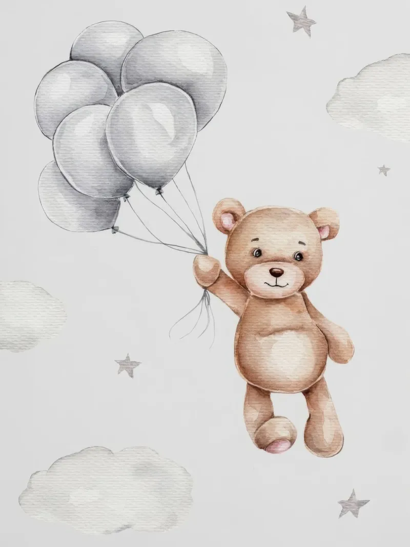 Orsetto con palloncini poster con telaio in alluminio da Panait Ivascu