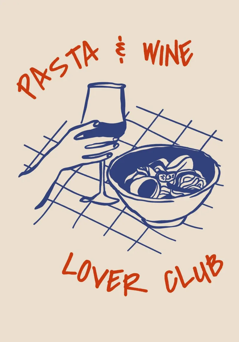 Boho Food 1 Pasta and Wine pellicola backlit da Boho Print Collection