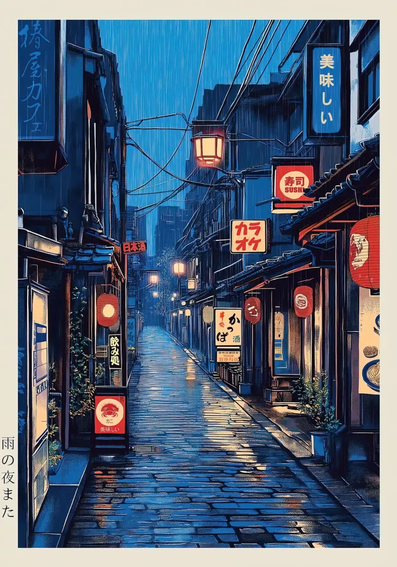 Un'altra notte di pioggia poster con telaio in alluminio da ekssign
